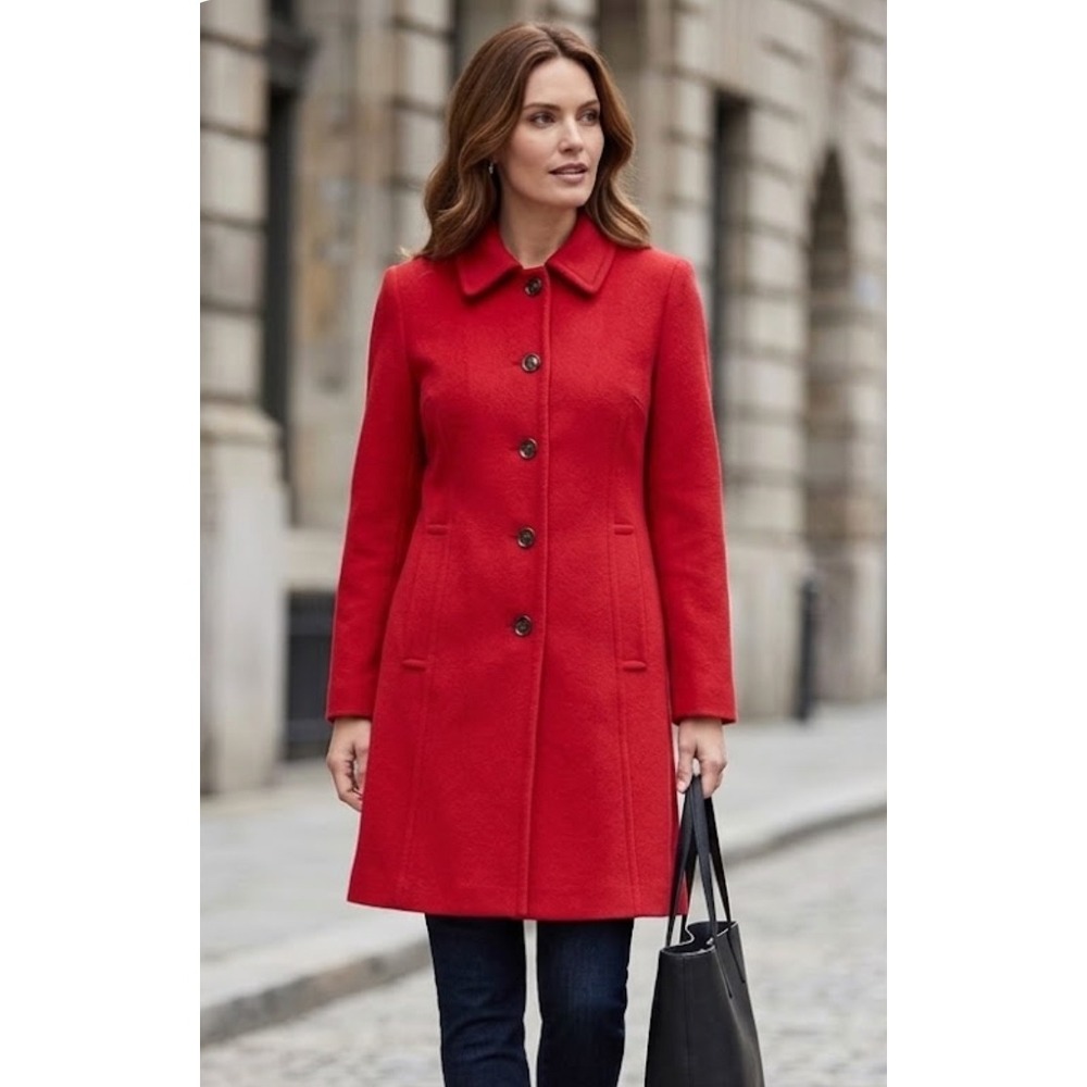 Red Wool Cashmere Blend Pea Coat Women's Classic Button Front Style Size M